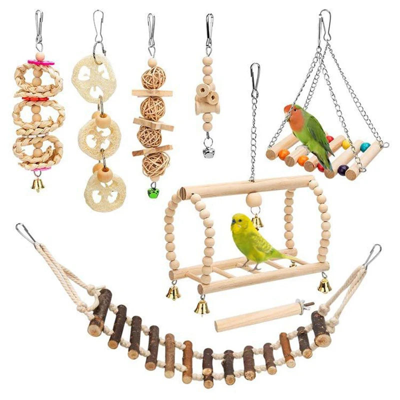 8-teiliges Vogelspielzeug-Set – Holzspielzeug für Papageien & Vögel