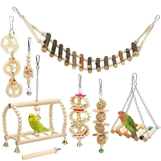 8-teiliges Vogelspielzeug-Set – Holzspielzeug für Papageien & Vögel