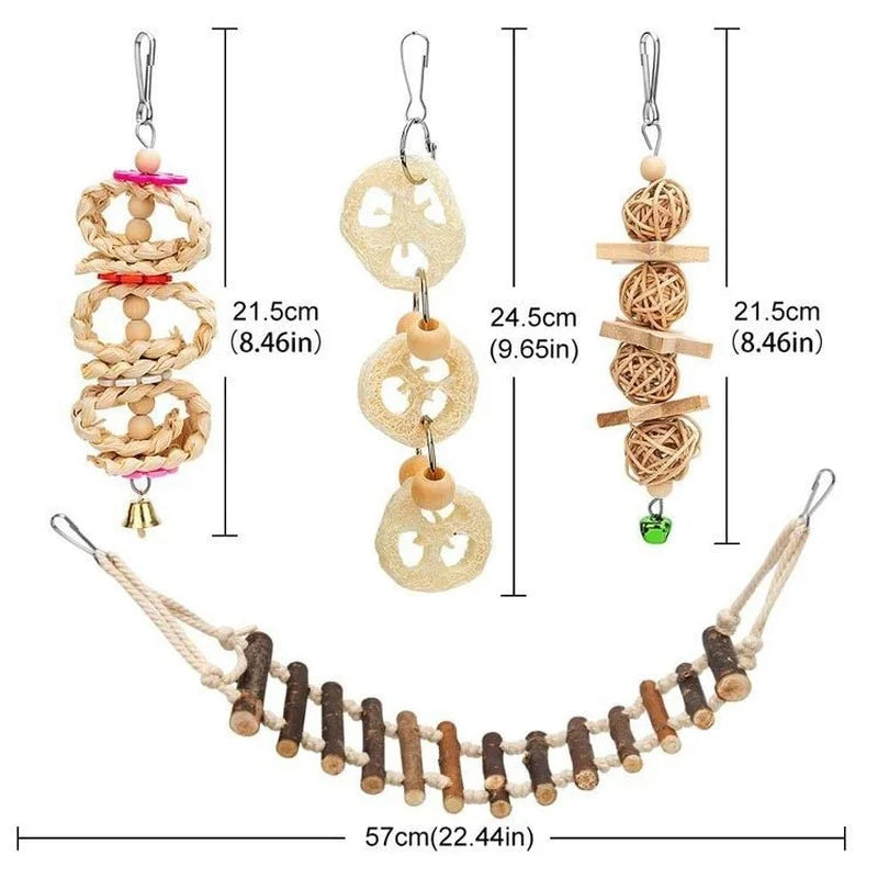 8-teiliges Vogelspielzeug-Set – Holzspielzeug für Papageien & Vögel